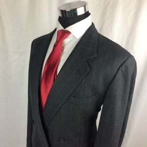 Perry Ellis Mens 42L Blazer 4Button Wool Pinstripe